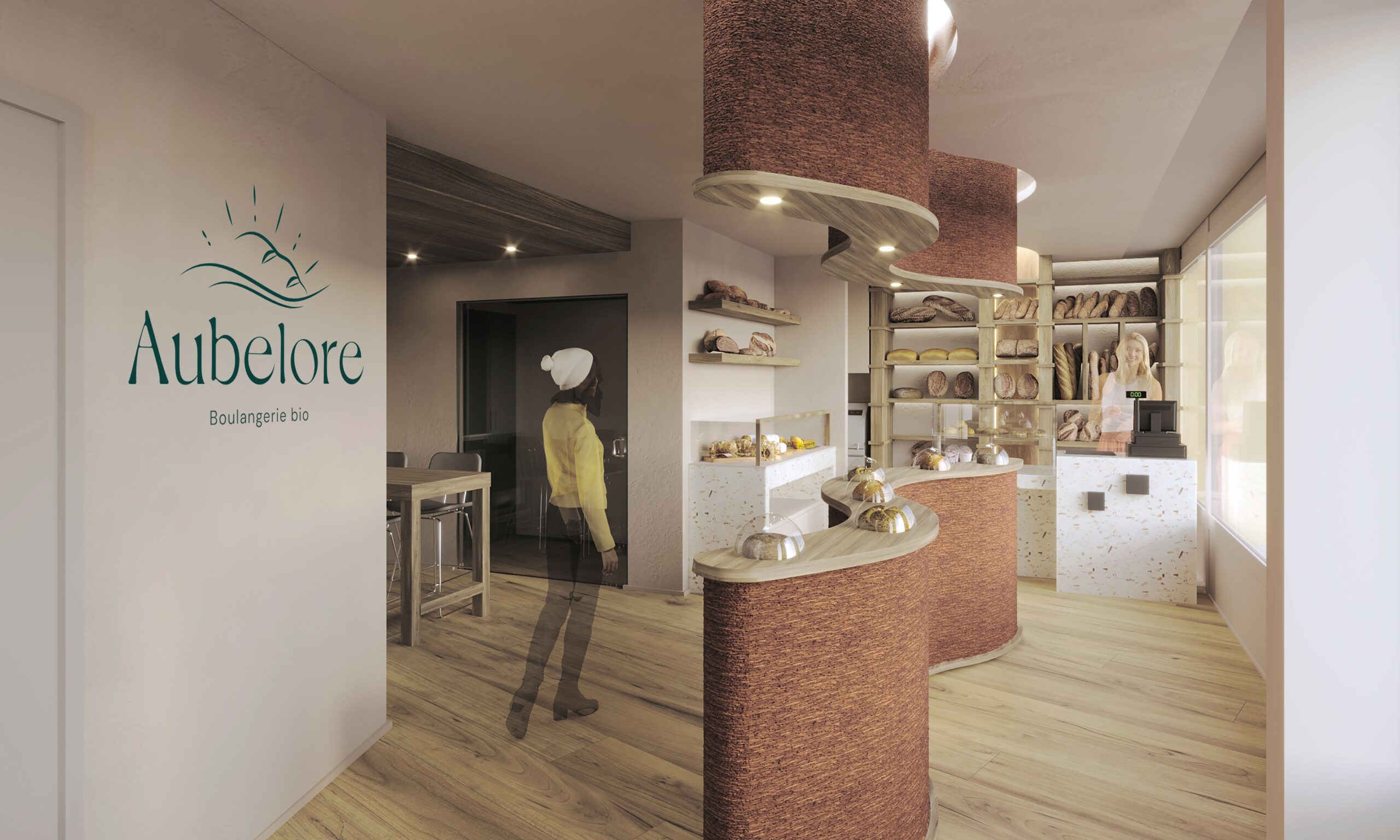 Projet de réhabilitation d'un local commercial en une boulangerie bio | Cran-Gevrier, 74 decoration interieure commerce haute savoie vue 3D scaled • Damien Jore